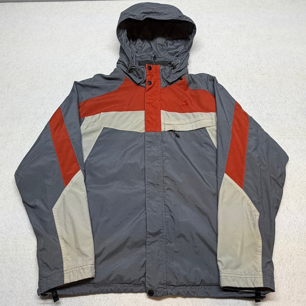 Vintage Nike ACG FitStorm Hooded Jacket‎ Grey Orange Y2K Gorpcore Mens Large